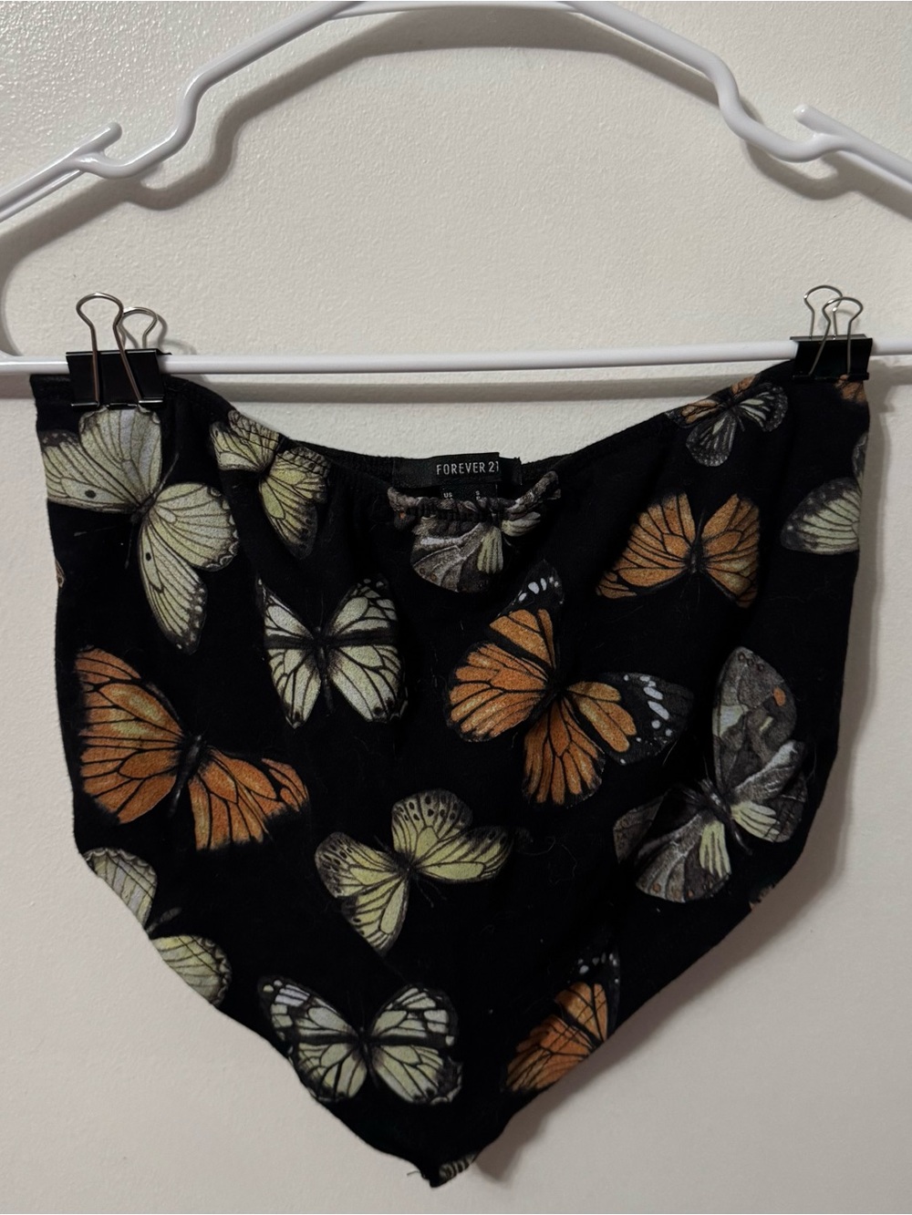 Forever 21 Black Butterfly Bandana Crop Top with Orange and Cream Butterflies